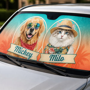 Custom Pet Portrait Auto Sun Shade – Tropical Medallions (2 Pets + Names) - Personalized Auto Sun Shade ce39796b-ab66-45bb-a113-76272592c26d.jpg