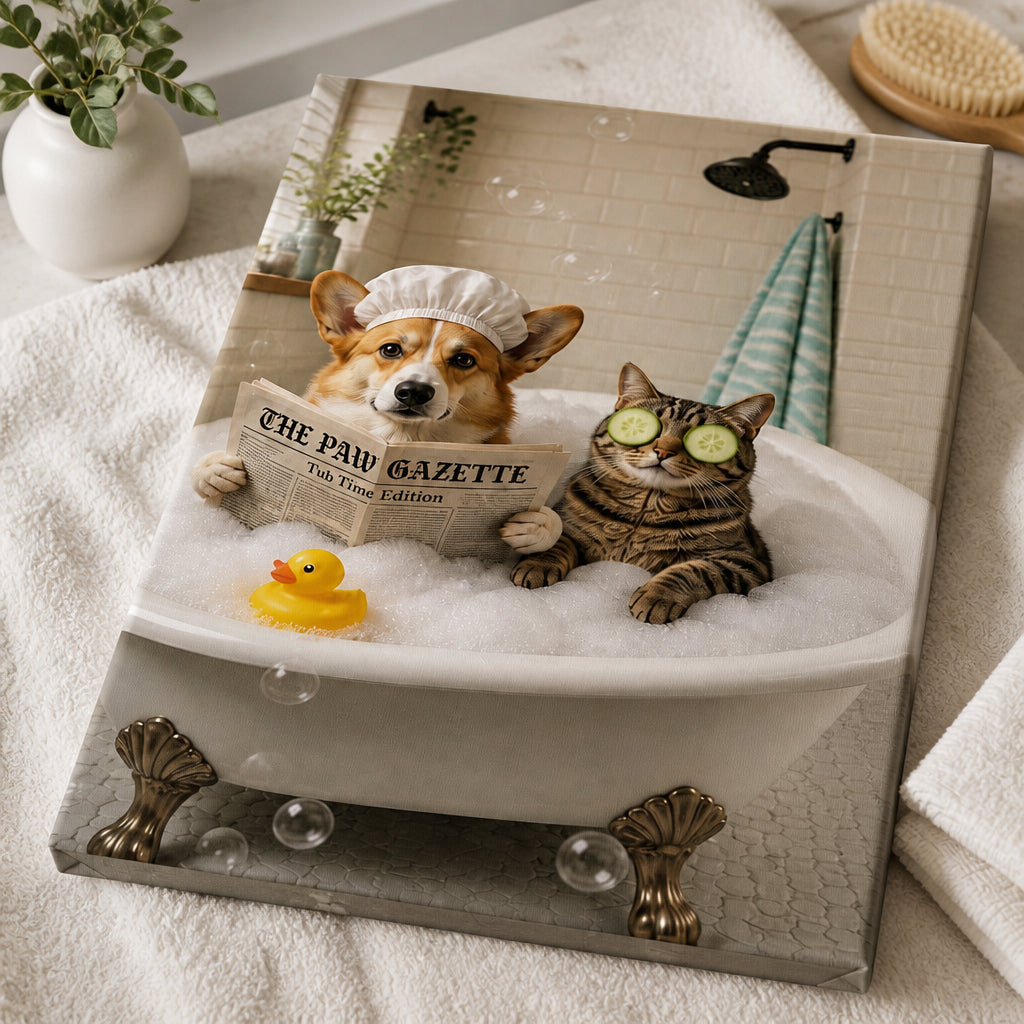 Funny Bathroom Pet Canvas – The Paw Gazette Tub Time - Canvas ce3f0c4a-39e2-42e3-84ba-cb8b17f35286.jpg