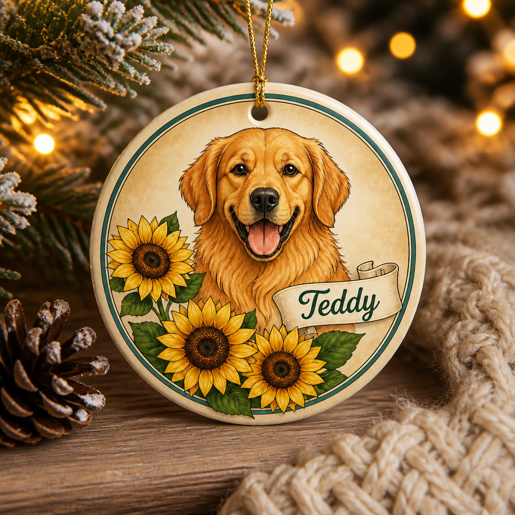 Golden Retriever Sunflower Pet Name Ornament - Personalized Ornament ce46bdd6-e065-44a8-a2d8-da6e59ce7b25.jpg