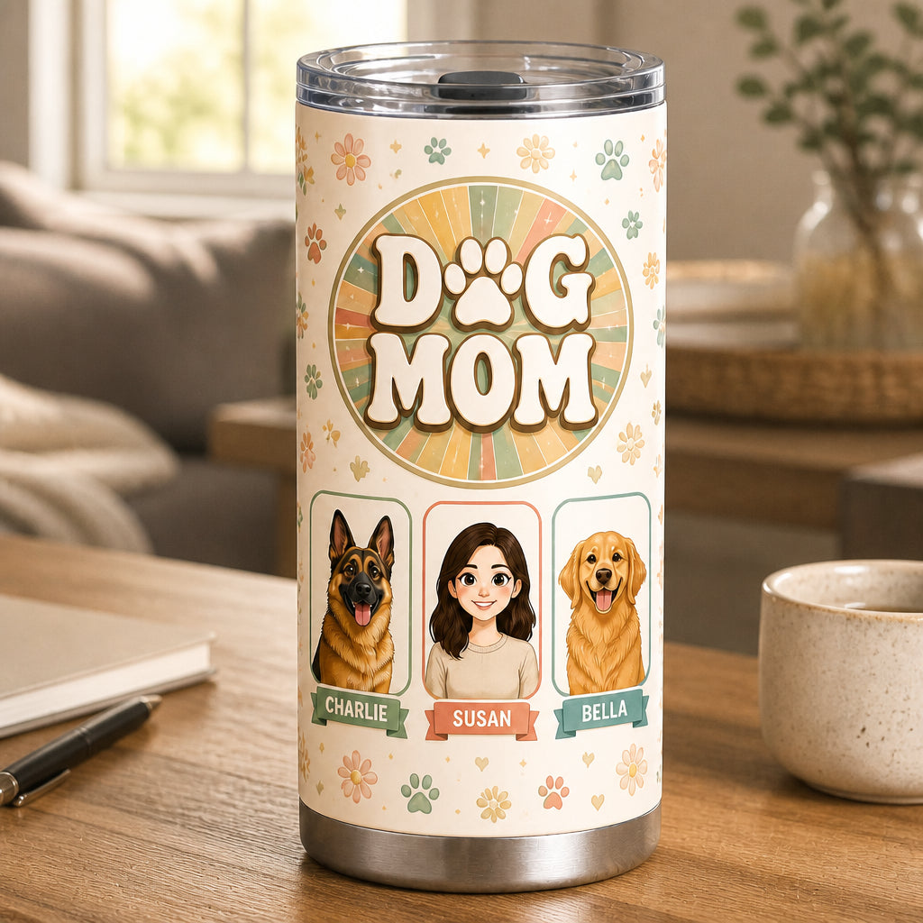 Dog Mom Retro Portrait Tumbler — 1 Person + 2 Pets (Names) - Personalized Tumbler ce4c478a-13e6-40fc-b195-2177d60c8a60.jpg