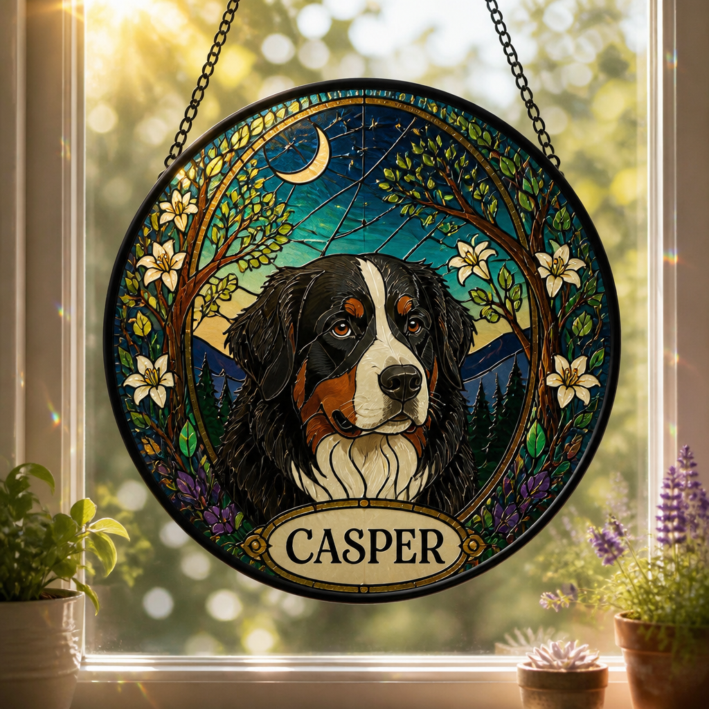 Personalized Stained-Glass Dog Suncatcher – Forest Arch - Personalized Suncatcher Stained Glass ce5a6651-b0fd-4482-8b1b-725c92ab8b17.png