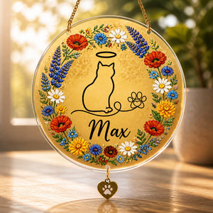 Angel Cat Memorial Floral Doormat (Personalized Name) - Personalized 1 Layered Suncatcher with Charm ce73835a-db53-4216-916d-5a2a28e06ecf.jpg