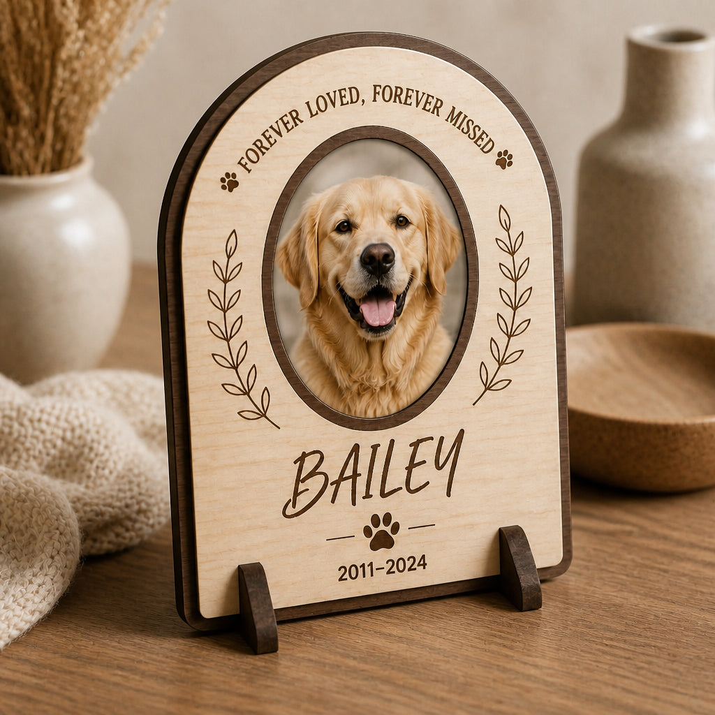 Pet Memorial Standing Plaque — Forever Loved, Forever Missed - Personalized Wooden custom shape Standing 2 layer (5mm) ce924190-6f5d-4cf6-b9f4-7ee5b53b3686.jpg