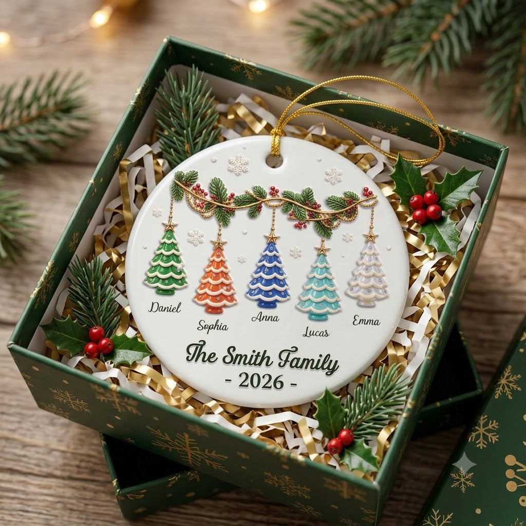 Christmas Tree Ceramic Ornament - Personalized Family Ornaments