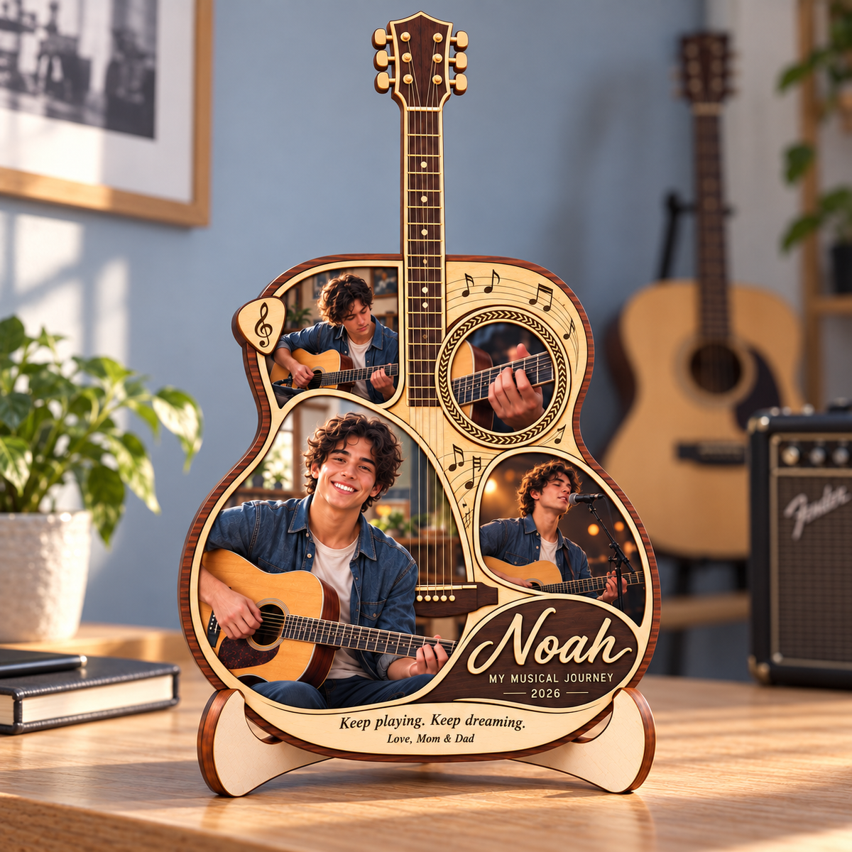 Personalized Guitar Photo Collage Plaque with Stand – Christmas Gift for Guitar Players, Custom Music Lover Keepsake ceb8087d-d236-465b-a913-1f8058a4b812-Noah-s-Musical-Journey-Plaque-3.png