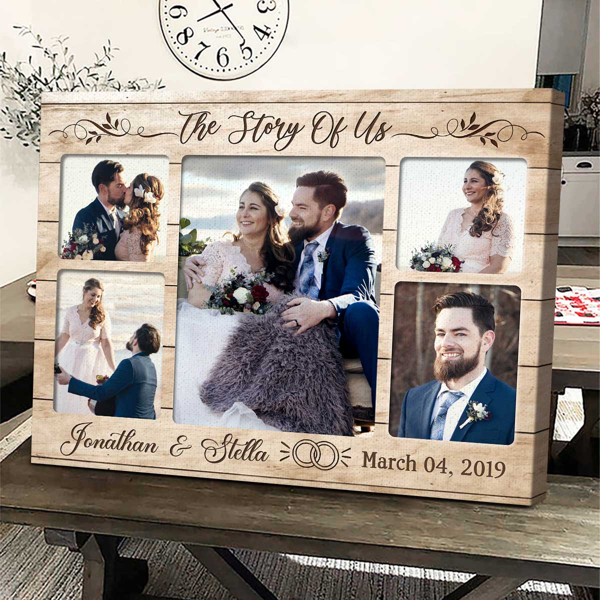 Personalized Wedding Photo Collage Canvas, Gift For Newly Married Couple, 1 Year Gift For Boyfriend, Valentine Gift For Boyfriend