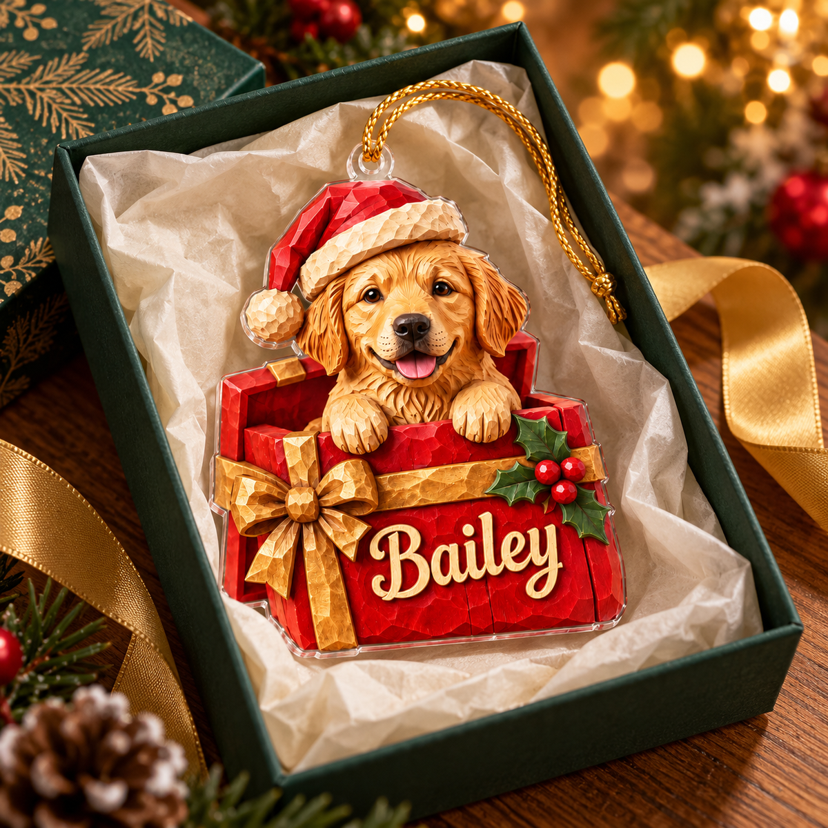 Personalized Dog Christmas Ornament – Custom Pet Photo & Name, 3D Relief Gift Box Ornament, Christmas Gift for Dog Lovers cede6cb6-9f6e-4c08-aac8-773d9efc3dc8-Bailey-Christmas-Ornament-in-Evergreen-Gift-Box-2.png