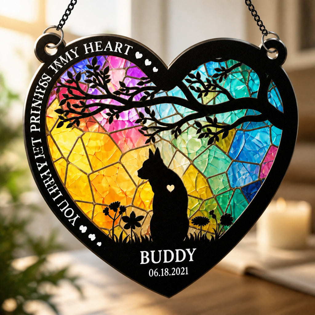 Cat Memorial Stained-Glass Suncatcher – Paw Prints On My Heart - Personalized Suncatcher Stained Glass cee47f32-e998-4c74-b26a-79a852108b50.jpg