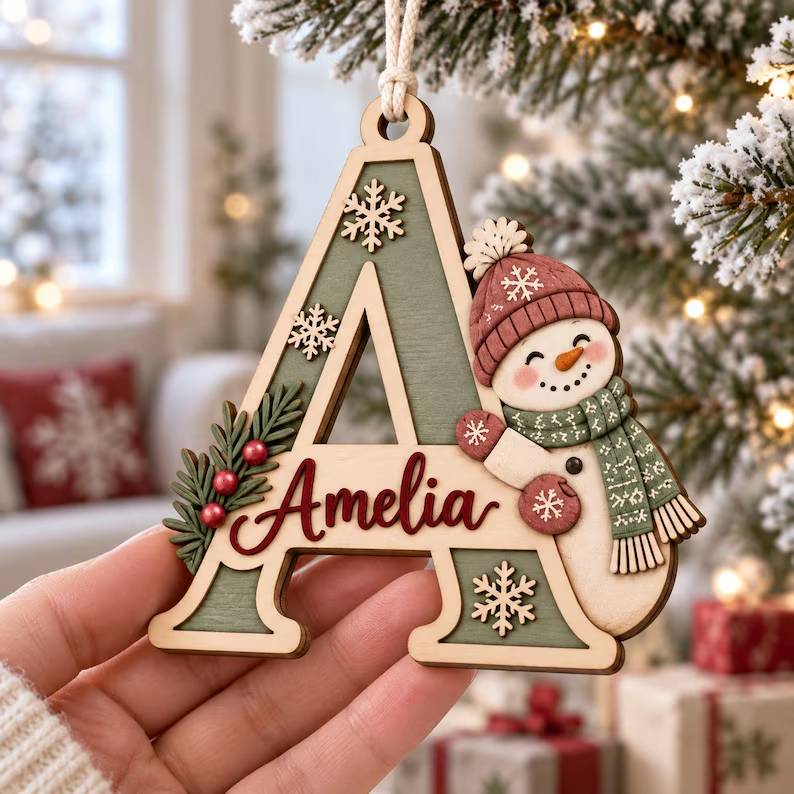 Personalized Initial Wooden Ornament, Snowman Christmas Decoration, Custom Name Letter, Rustic Holiday Keepsake cf3beffe-1d31-4c9f-a9e5-aa84149ca929-getrty-2-.jpg