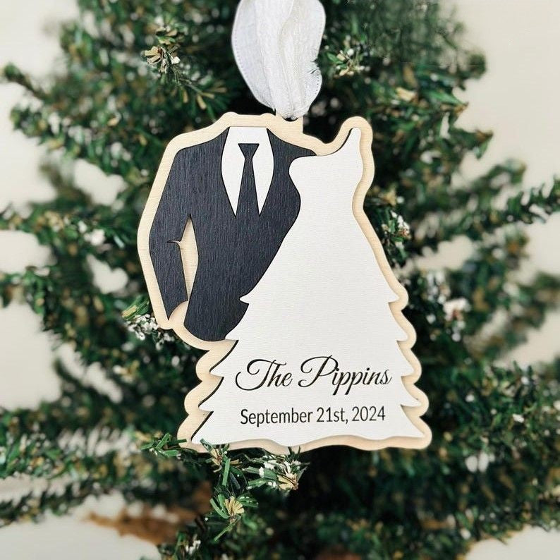 Personalized Wedding Ornament, Wedding Layered Wooden Ornament