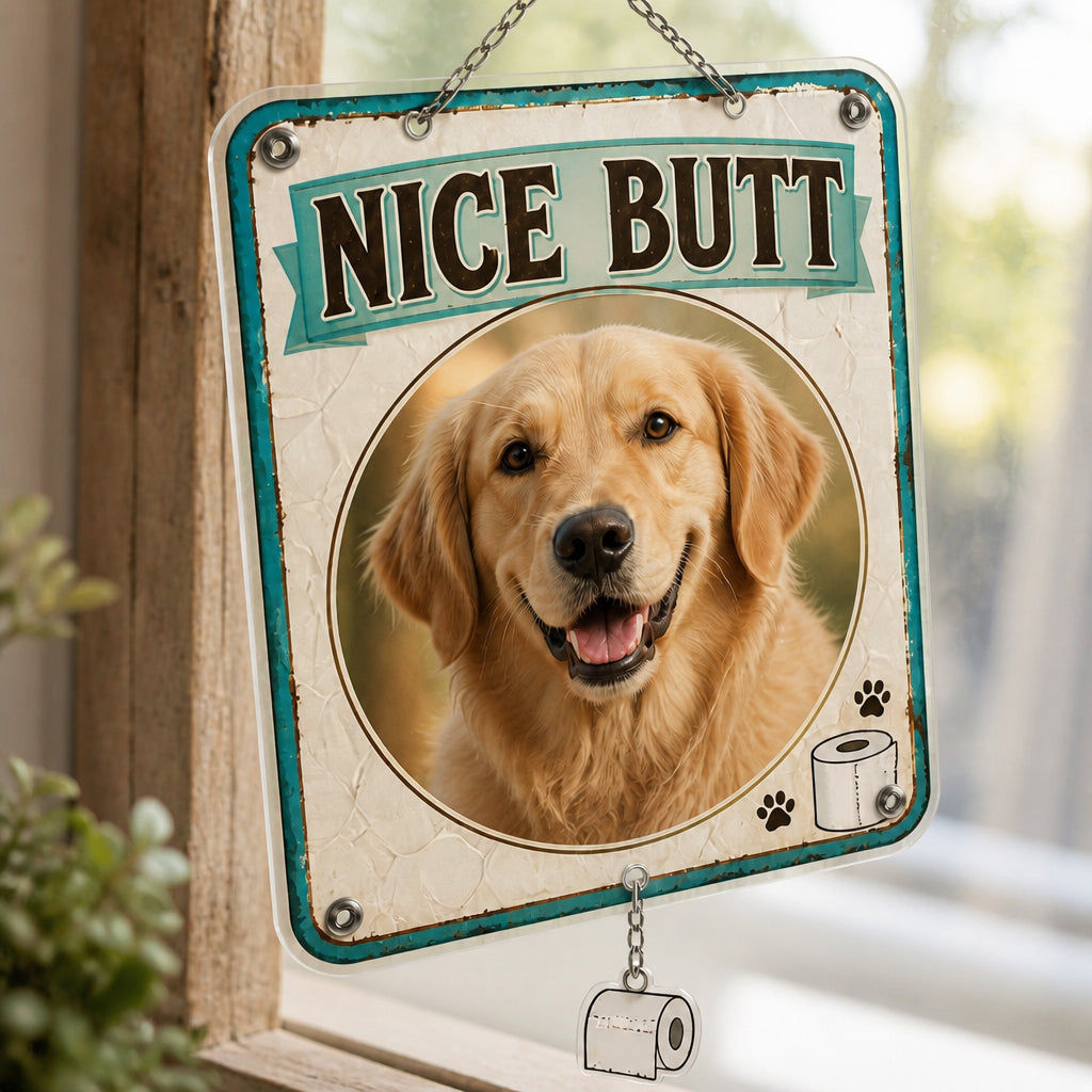 Nice Butt - Custom Pet Photo Metal Bathroom Sign - Personalized 1 Layered Suncatcher with Charm cf4c11e5-4b34-414e-aac4-1e901457052d.jpg