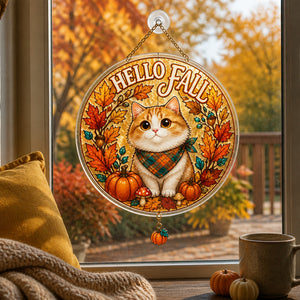Hello Fall Cozy Cat Garden Flag - 1 Layered Suncatcher with Charm cf8f1414-bedf-4c34-a46e-2f97bf0eb1c7.jpg
