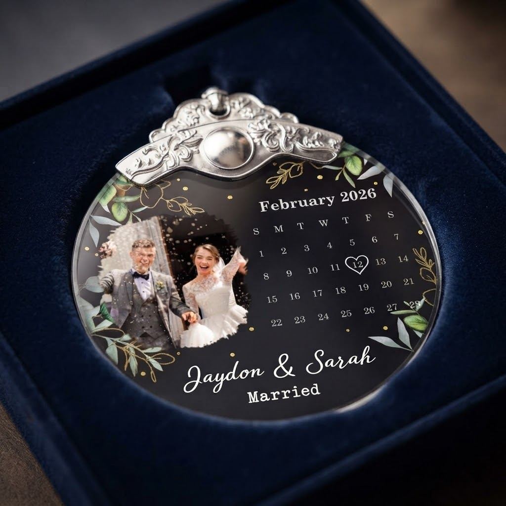Custom Photo Calendar Married Engaged Wedding Gift - Personalized Glass Ornament With Silver Cap cff7a124-aa10-41cb-8ce9-8b147df44d5d-banner.png