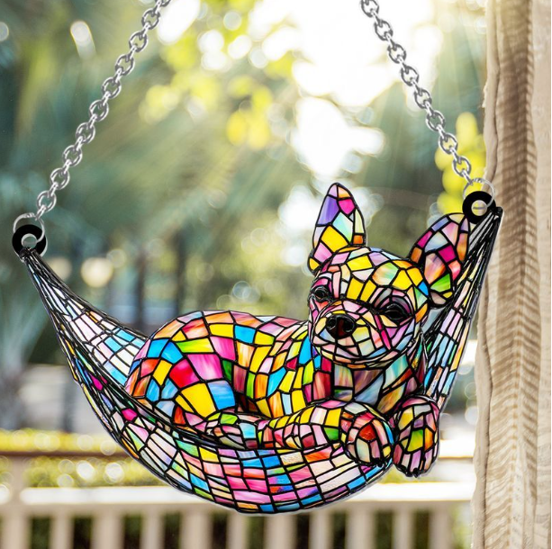 Stained Glass Chilling Dog - Personalized Dog Window Hanging Suncatcher Stained Glass Ornament Gift Dog Lovers Housewarming Gift
