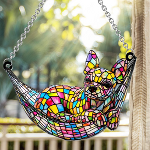 Stained Glass Chilling Dog - Personalized Dog Window Hanging Suncatcher Stained Glass Ornament Gift Dog Lovers Housewarming Gift