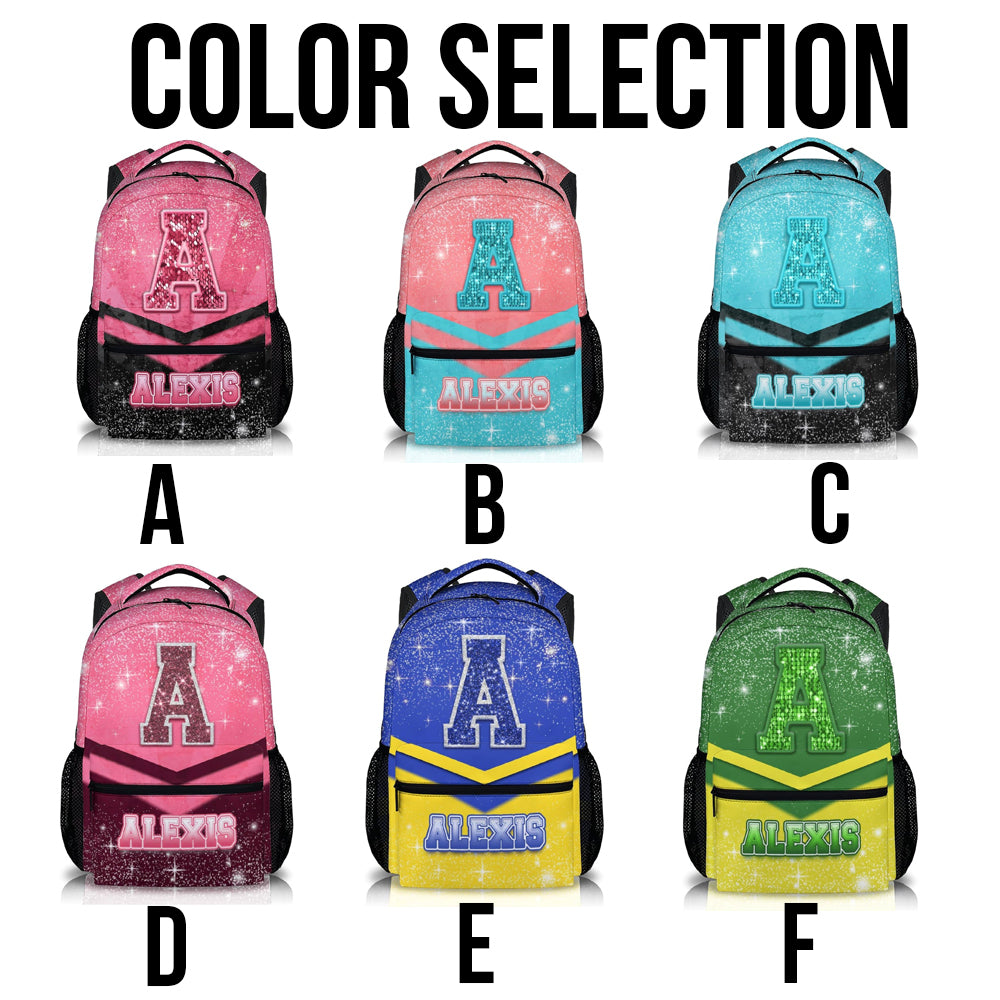 Custom School Backpack for Girls- Personalized Glitter Initial Name Backpack for Kids Kindergarten Preschool Primary - Black & Pink Student Cheerleader Bookbag for Travel Work School