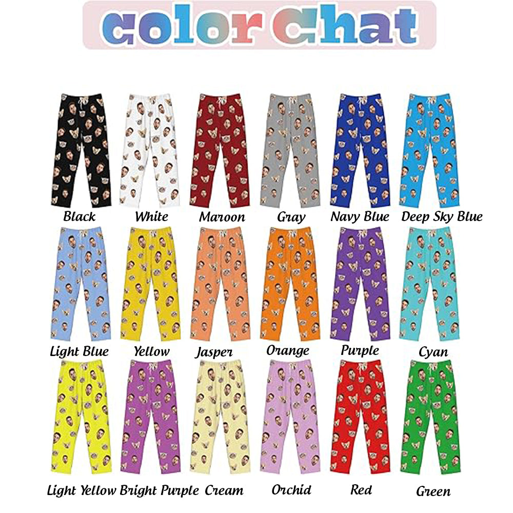 Custom Pajamas Pants Multi Color Background Personalized Funny PJ Pant Design with Face Pajama for Men Women Dog Pet