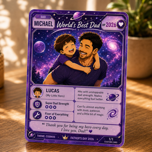 Personalized Dad Card, Custom Father Trading Card, Holographic Acrylic Card, Anime Dad Gift, Father's Day Keepsake, Custom Theme Card