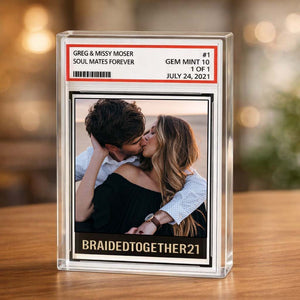 Custom Couple Photo Trading Card Style Acrylic Block Plaque, Soulmates Forever, Married Newlywed Wedding Anniversary Gift Husband Wife