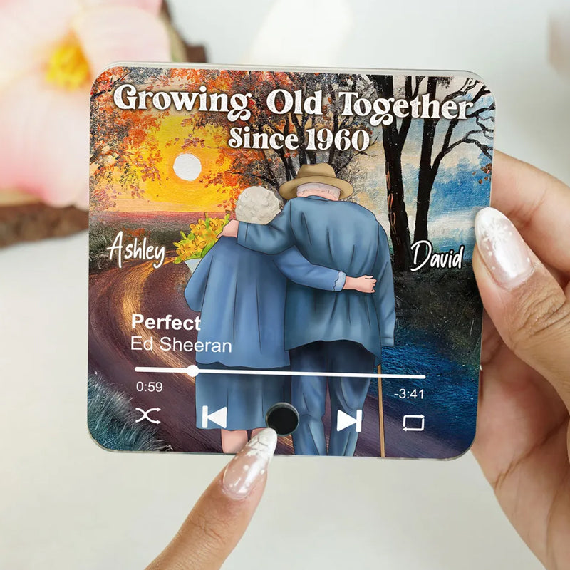 Old Couple Growing Old Together Since Personalized Music Fridge Magnet, Heartfelt 2025 Gift For Couple, For Him, For Her, Boyfriend, Girlfriend, Husband, Wife