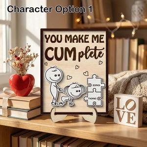 Funny Inappropriate Couple You Make Me Cumplete - Personalized 2-Layered Wooden Plaque - Funny Valentine's Day Gift For Couple