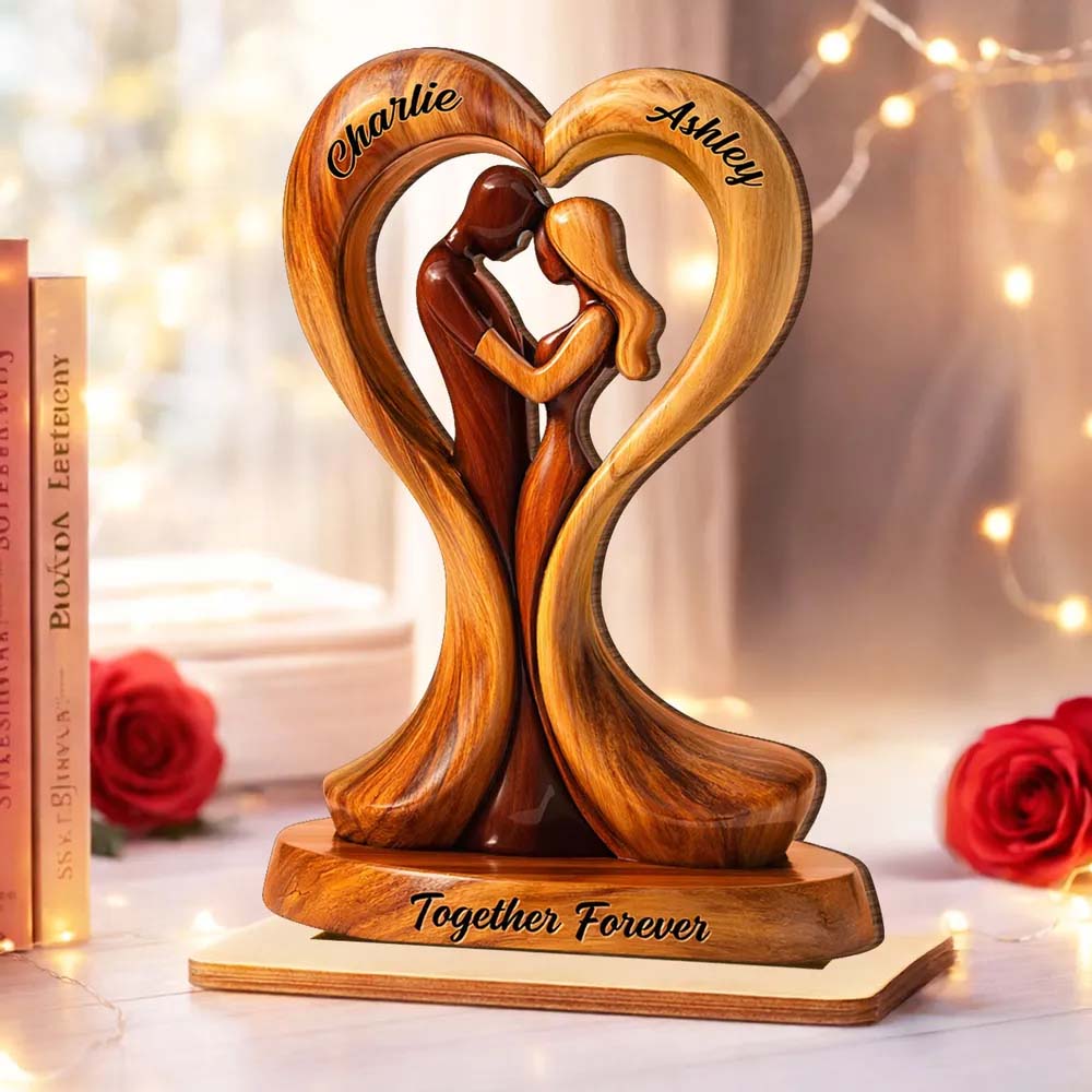 Together Forever Wooden Couple - Personalized 2-Layered Wooden Plaque - Anniversary, Valentine's Day Gift, Gift For Him, Gift For Her
