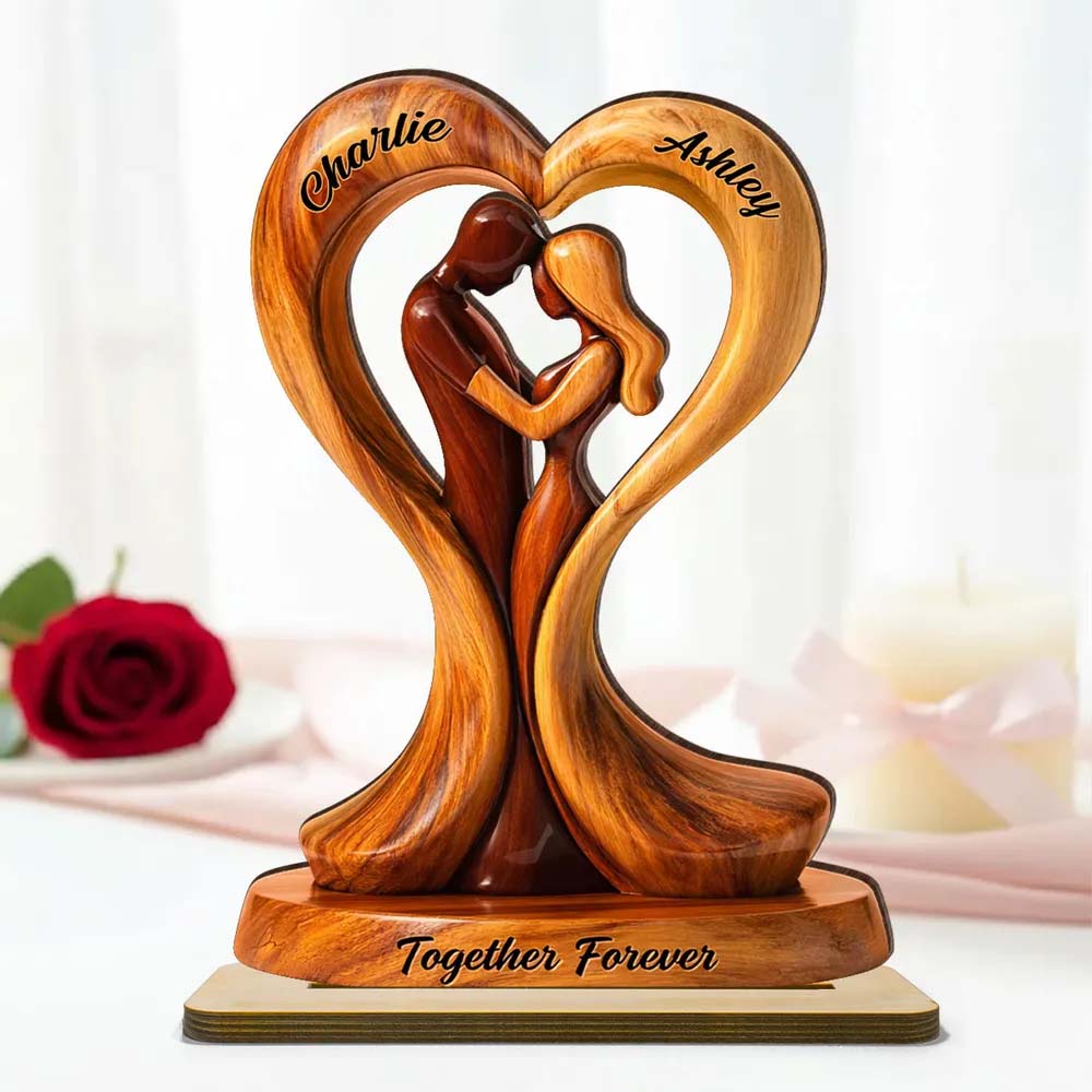 Together Forever Wooden Couple - Personalized 2-Layered Wooden Plaque - Anniversary, Valentine's Day Gift, Gift For Him, Gift For Her