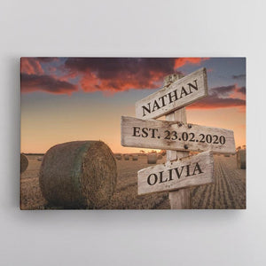 Couple Custom Street Sign Canvas Art Print Sunset Beach Meadow Background personalized gift for couple, anniversary gift