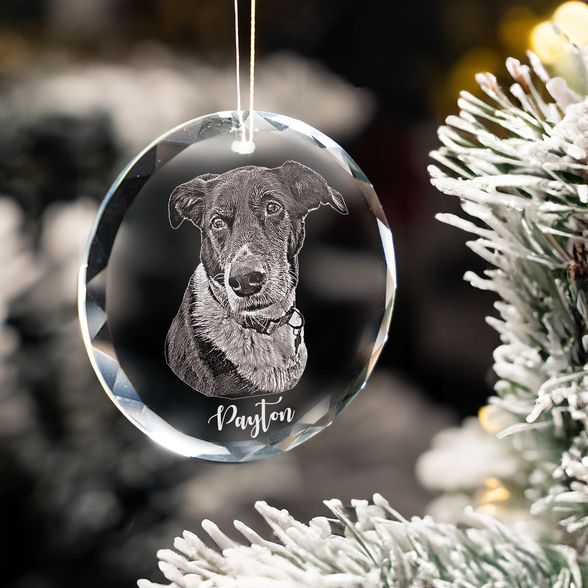 Personalized Dog Photo Glass Ornament Engraved Custom Pet Glass Ornament Engraved - Etched Your Dog Photo on Crystal Ornament