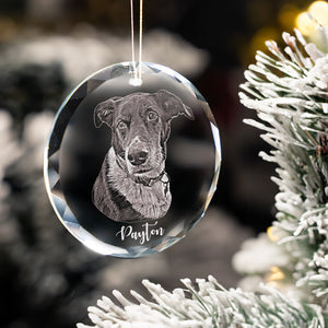 Personalized Dog Photo Glass Ornament Engraved Custom Pet Glass Ornament Engraved - Etched Your Dog Photo on Crystal Ornament