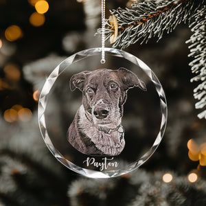 Personalized Dog Photo Glass Ornament Engraved Custom Pet Glass Ornament Engraved - Etched Your Dog Photo on Crystal Ornament