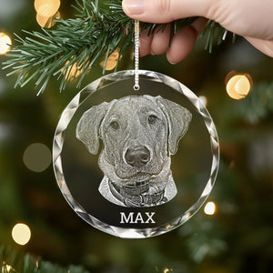Personalized Dog Photo Glass Ornament Engraved Custom Pet Glass Ornament Engraved - Etched Your Dog Photo on Crystal Ornament