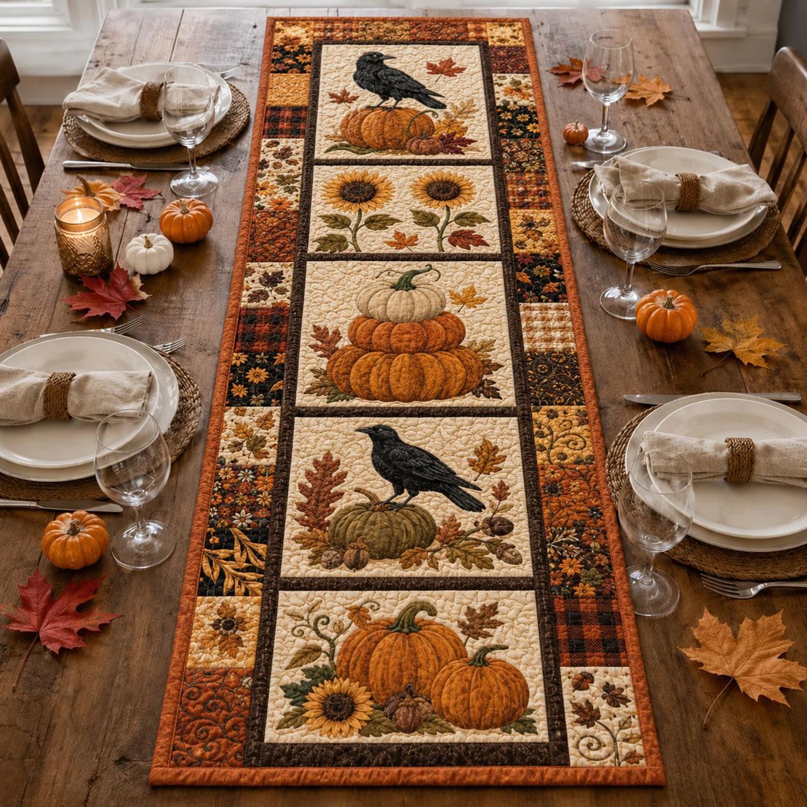 Halloween Quilted Table Runner, Fall Table Runner, Pumpkin Cat Ghost Bat Table Decor, Spooky Autumn Dining Table Runner Halloween Home Decor d01a832f-fd87-40af-9b09-643c7c2395bc-1.jpg