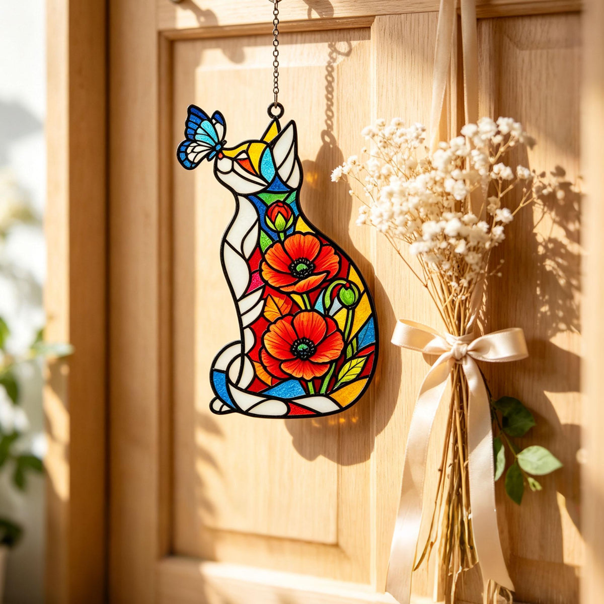 Cute Cat & Birth Month Flower Acrylic Suncatcher, Stained Glass Style Window Hanging, Boho Window Decor,Light Catching Gift for Cat Lovers d0513762-e063-4db5-b00f-26d546b1de52-5.jpg