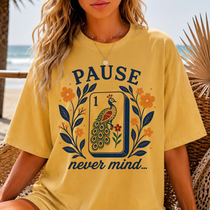 Pause Nevermind, Funny Mahjong Shirt, Peacock Mahjong Tee, Comfort Colors Graphic T-Shirt, Mahjong Player, Retro Floral, Mahj, Yellow Blue d0862787-cc66-4449-8207-0d6f3d257992-8.png