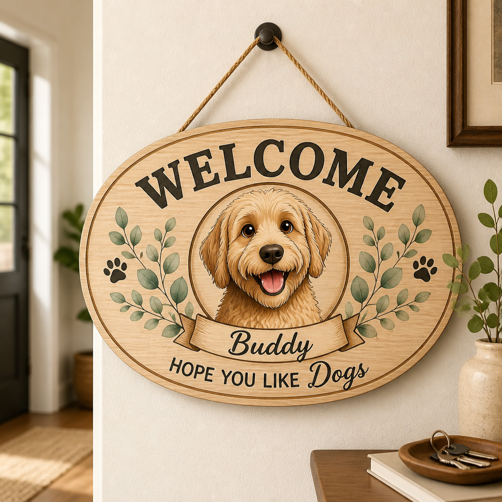 Personalized Welcome Dog Sign – Cartoon Pet Portrait & Name - Personalized Wood Sign d092c99b-8f14-4690-8f33-1f8ca6a885fe.png