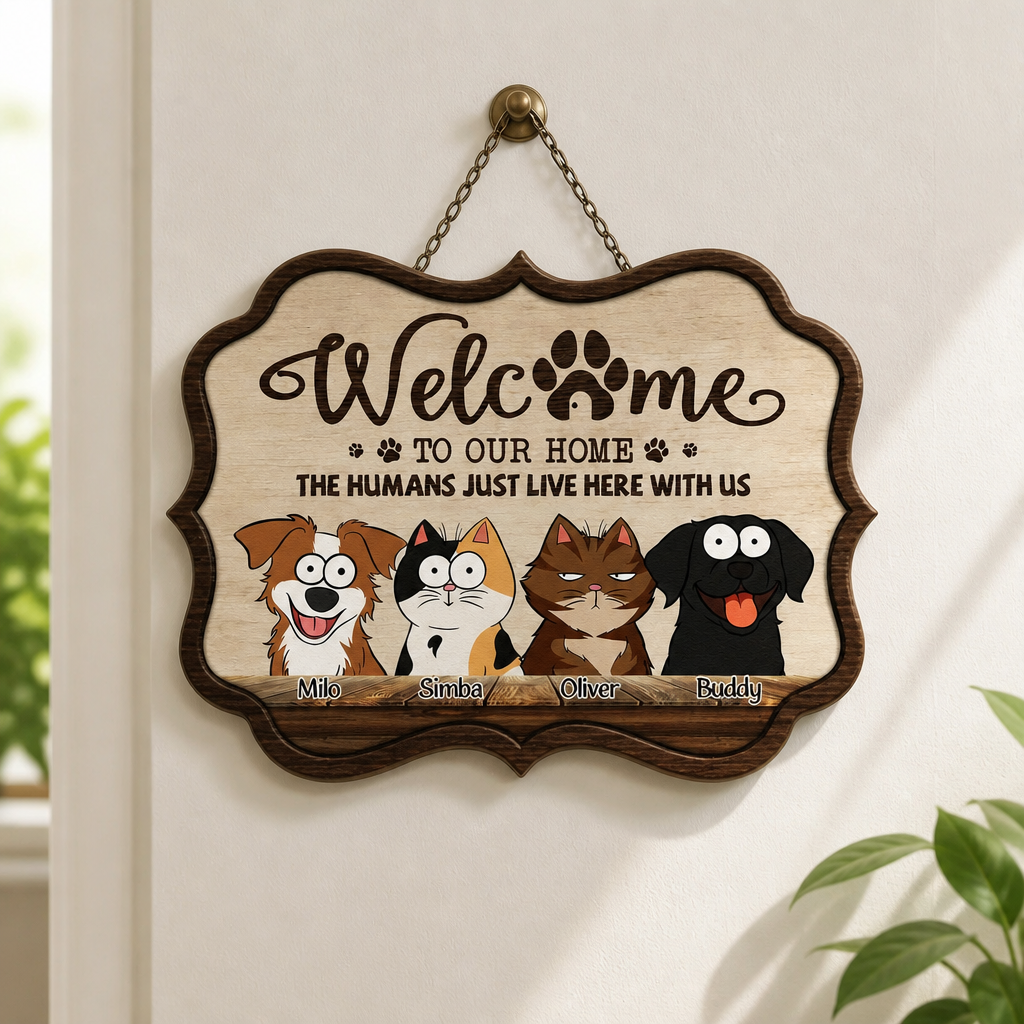 Welcome To Our Home – The Humans Just Live Here With Us – Custom Pet Portrait Wood Sign - Personalized Wood Sign d09588ae-f0d3-4ad4-9752-e973fe5082ad.png