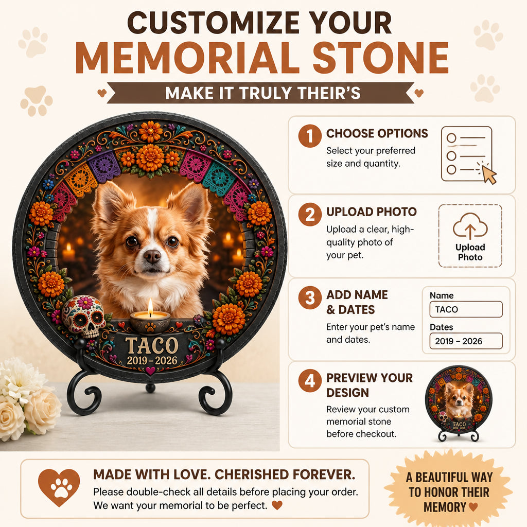 Pet Memorial Stone – Marigold Arch Portrait with Name & Years - Personalized Memorial Stone d0b501f4-801b-444f-a6c0-45b9a5ecba2c.jpg