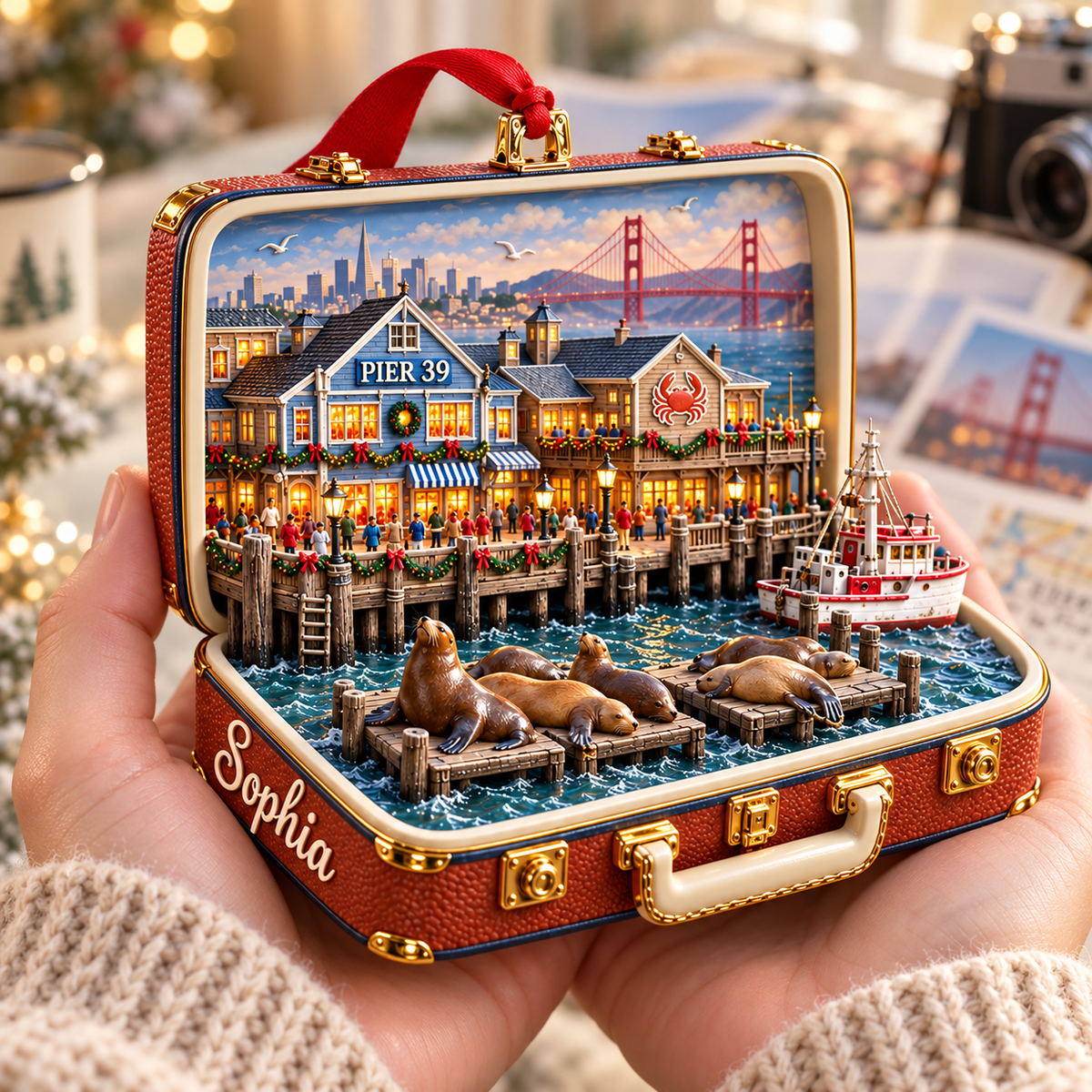 Personalized 3D Pier 39 Suitcase Christmas Ornament – San Francisco USA Travel Souvenir & Gift for San Francisco Lovers d0d890bb-40ee-4b94-83e3-13b169f58548-Pier-39-Christmas-Suitcase-Keepsake-4.png
