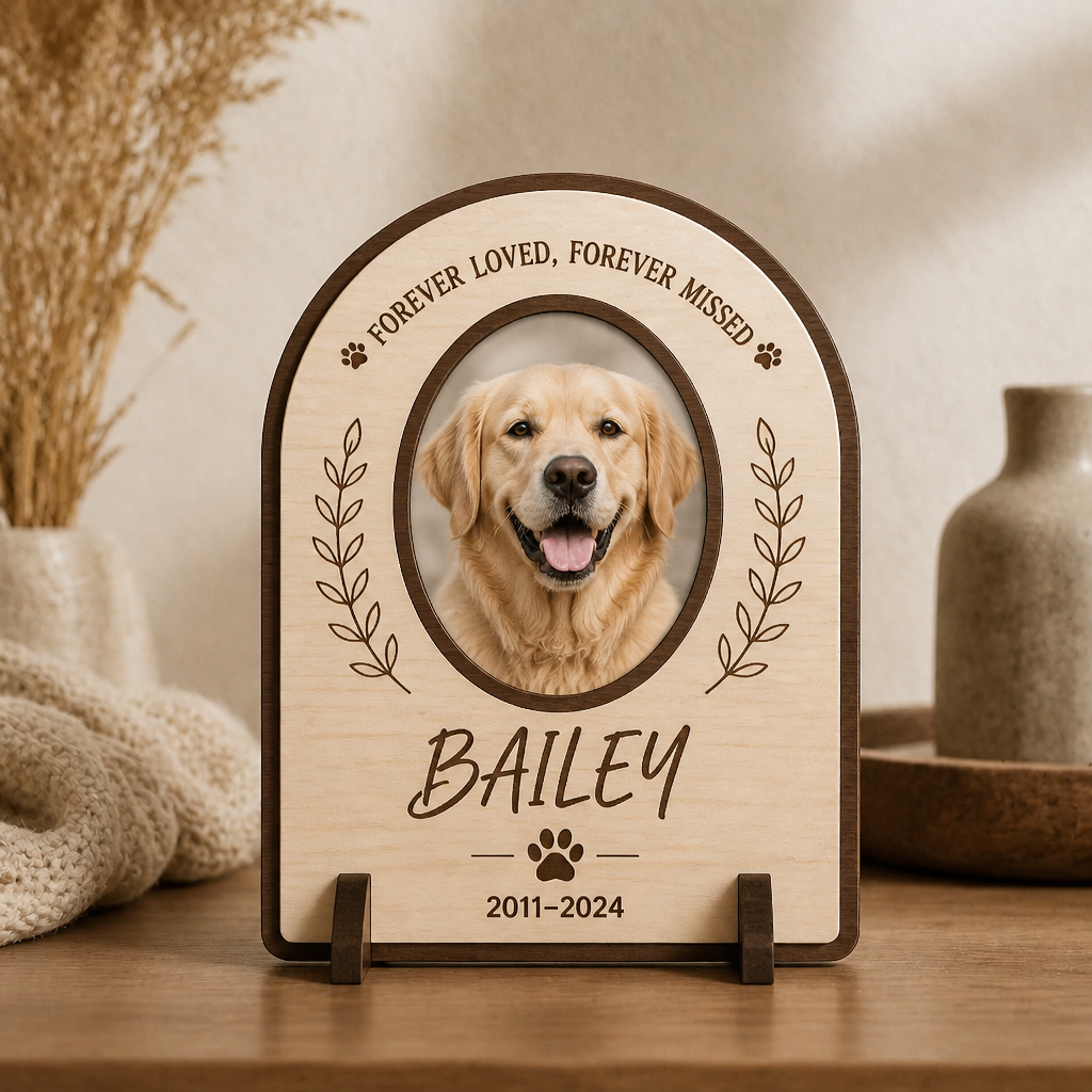 Pet Memorial Standing Plaque — Forever Loved, Forever Missed - Personalized Wooden custom shape Standing 2 layer (5mm) d0e3e2ad-fff5-4f7f-a83f-17fbf4c4d2c3.png
