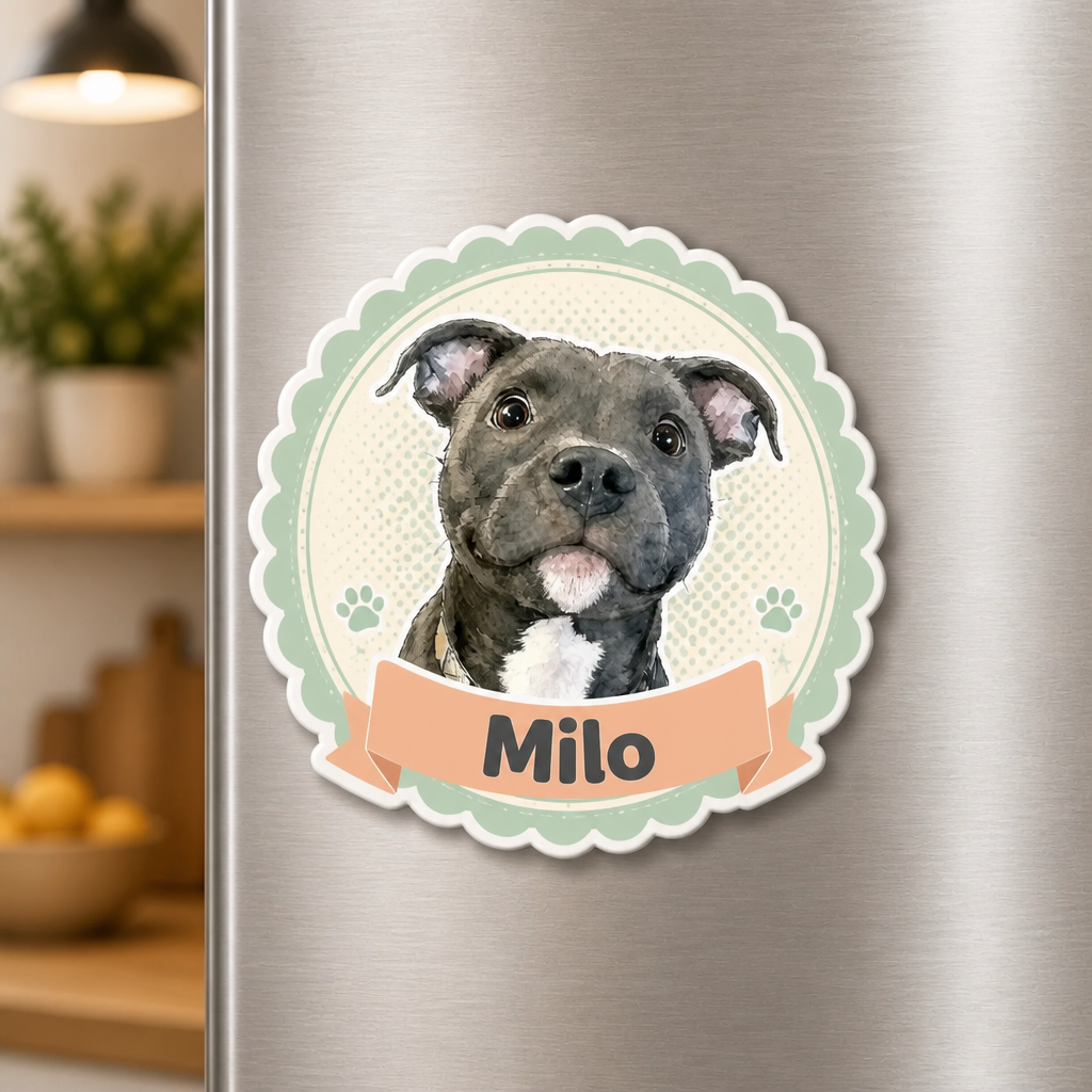 Custom Pet Portrait Name Magnet — Ribbon Badge - Personalized Custom Shape Fridge Magnet d0ebb833-575f-473d-9887-2d9db3d797df.png