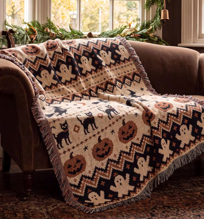 Halloween Woven Blanket gift for Halloween lover Throw Blanket Cozy Fall Spooky Season Home Decor Pumpkin Ghost Blanket Autumn Couch decor d11fb941-ac3a-4d30-95a2-27edab465026-ryrtyrt-2-.jpg
