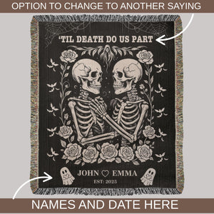 Skeleton Couple Till Death Blanket, Personalized Skeleton Lovers Wedding Blanket, Spooky Goth Couple Halloween Gift, Valentines, Anniversary d12421cc-9878-40af-8537-be16dc5af511-4.jpg