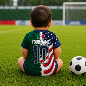 Custom Half USA Half Mexico Baby Bodysuit, Personalized Soccer Onesie, Mexico USA Binational Football Soccer Onesie, Soccer Fan Gift Jersey