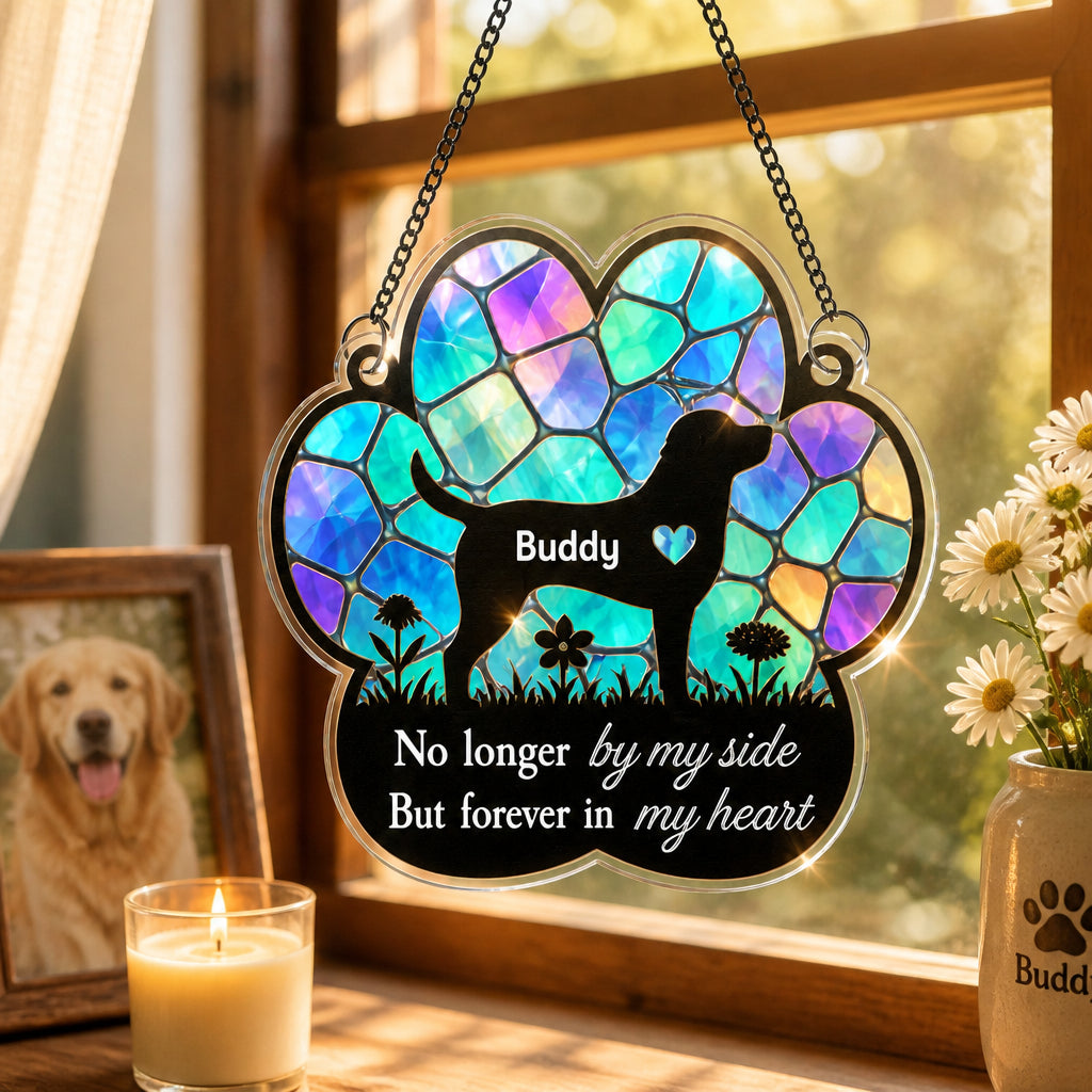 Pet Memorial Suncatcher – No Longer By My Side - Personalized Suncatcher Ornament d16e0f06-bc77-4e7c-a2b5-a55f380d439a.jpg