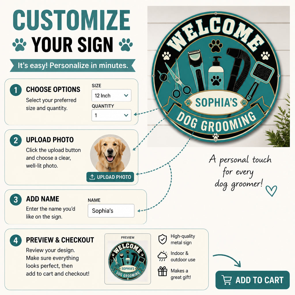 Personalized Dog Grooming Welcome Metal Sign - Personalized Metal Sign d1962b9a-1428-4343-a142-f31b626c08f4.jpg