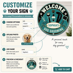 Personalized Dog Grooming Welcome Metal Sign - Personalized Metal Sign d1962b9a-1428-4343-a142-f31b626c08f4.jpg