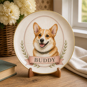 Custom Pet Portrait Ceramic Plate – Watercolor Cameo with Name - Personalized Personalized Ceramic Plate d196c0ea-231e-4458-a922-cbd8ffea5e96.jpg