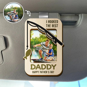 Custom Photo Watercolor Painting I Hooked The Best Daddy Fishing Father - Personalized Custom Shaped Car Visor Clip