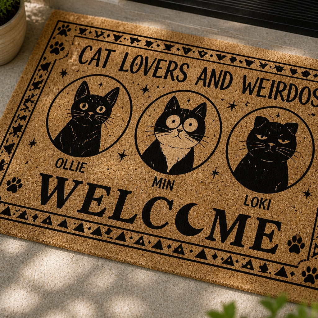 Cat Lovers And Weirdos Welcome — Custom 3-Pet Doormat - Personalized Doormat d1a56738-ee52-4828-8bae-93d3c1702a7b.jpg